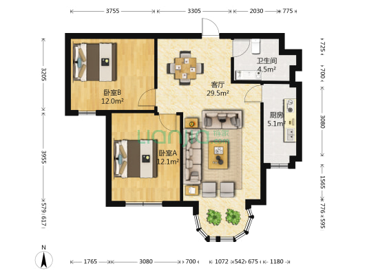 天宝中苑 2室1厅1卫 82平方