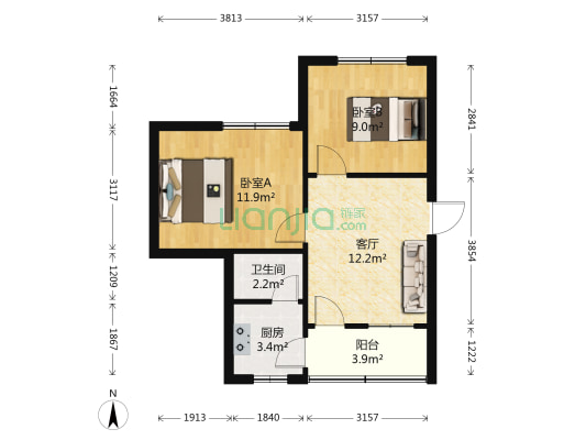 河东巷3号 2室1厅1卫 54平方