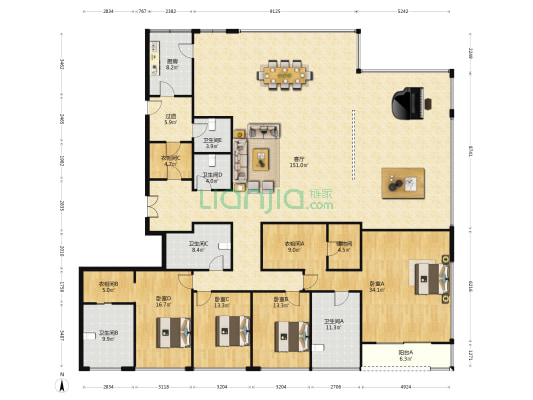 绿地海珀外滩2期 4室1厅5卫 400平方