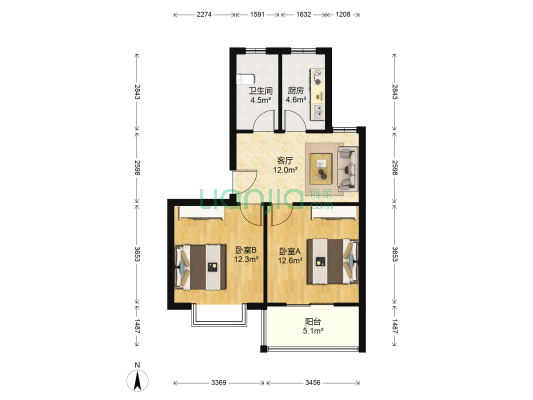 万和家园 2室1厅1卫 63平方