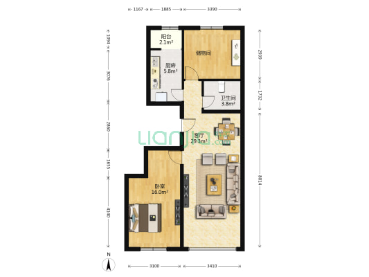 檀营国际生态城南区 1室1厅1卫 95平方
