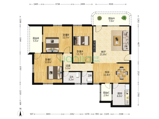 联安大厦 4室1厅2卫 116平方