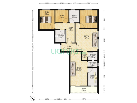 融科天城五期 3室2厅3卫 131平方