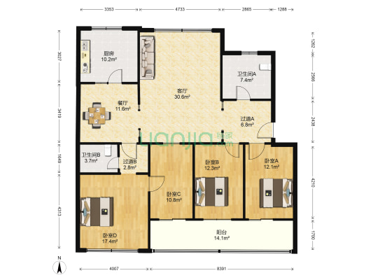 地税局宿舍 4室2厅2卫 156平方