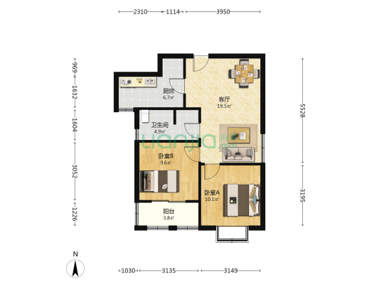 甘棠苑 2室1厅1卫 74平方