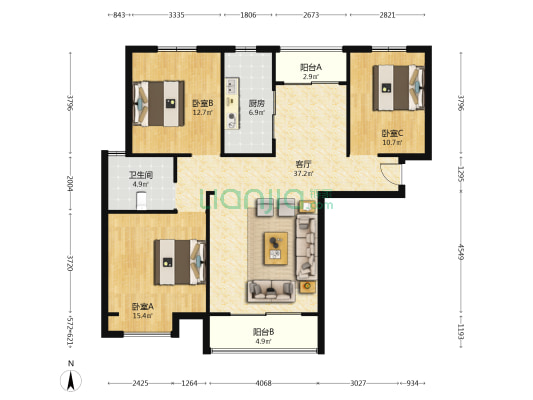群英阁 3室1厅1卫 130平方