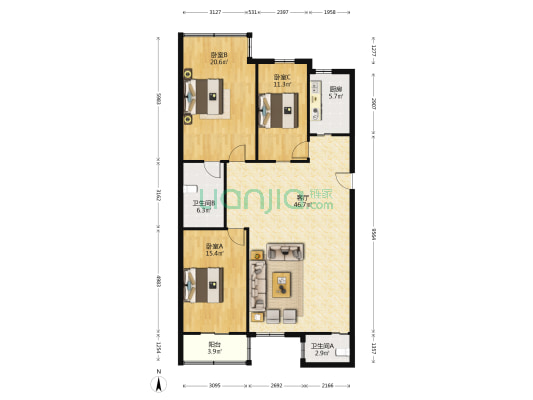 同心阁 3室1厅2卫 137平方