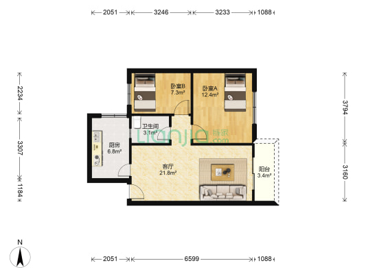 汇翠山庄汇宜居 2室1厅1卫 66平方