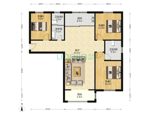 浭阳新都 3室1厅3卫 141平方
