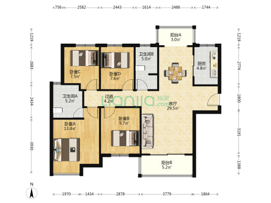中建嘉和城凤凰台 4室1厅2卫 125平方