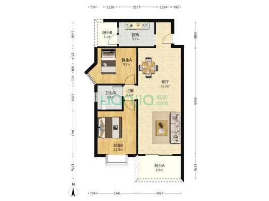 花木林 2室1厅1卫 88平方