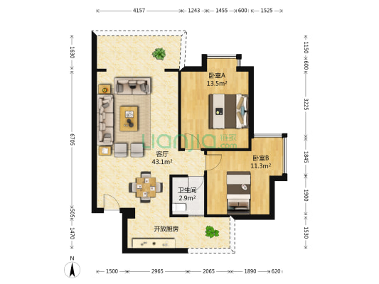 漓水书香 2室1厅1卫 86平方