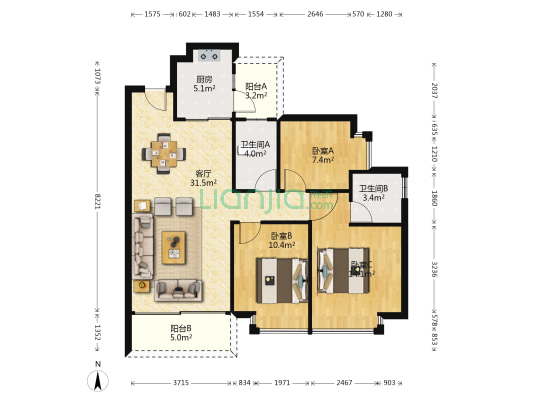 清溪碧桂园翡翠湾2期 3室1厅2卫 106平方