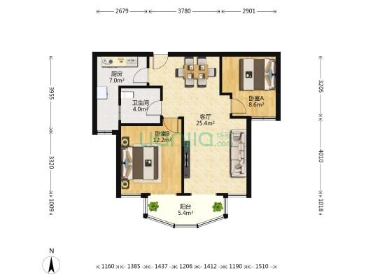 万向城 2室1厅1卫 86平方