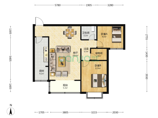 丰泰小区南区 2室1厅1卫 95平方