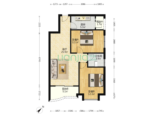 兆展苑 2室1厅1卫 79平方