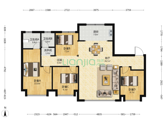 保利和光尘樾南区 4室1厅3卫 136平方