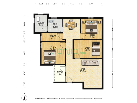 教师村 3室1厅1卫 81平方