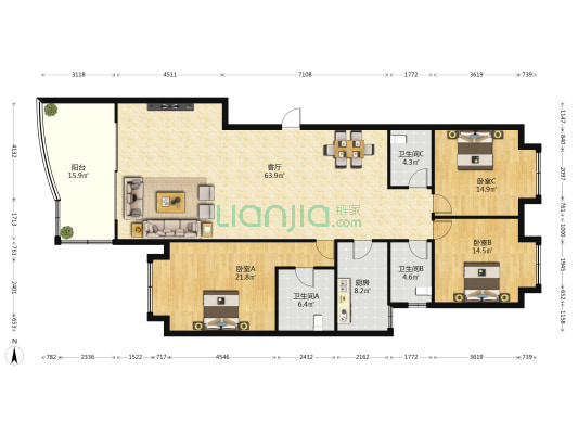 万勃温泉海景山庄 3室1厅3卫 184平方