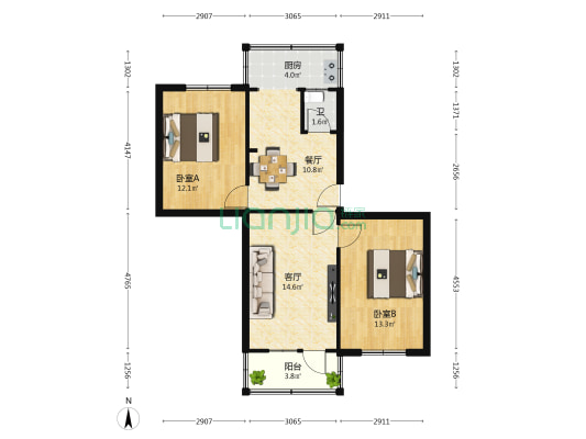 向英里小区 2室2厅1卫 74平方