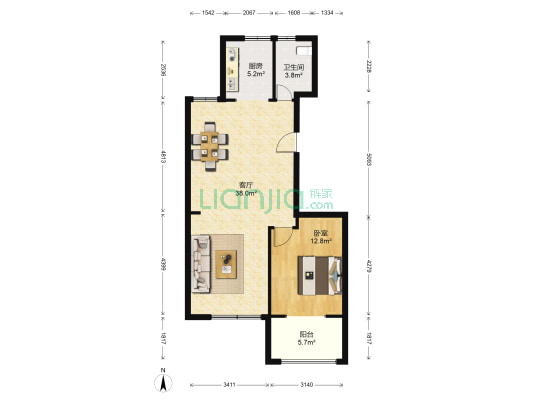德润天鹅湾 1室1厅1卫 94平方
