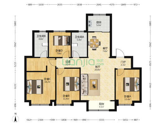 公元九里 4室2厅2卫 143平方