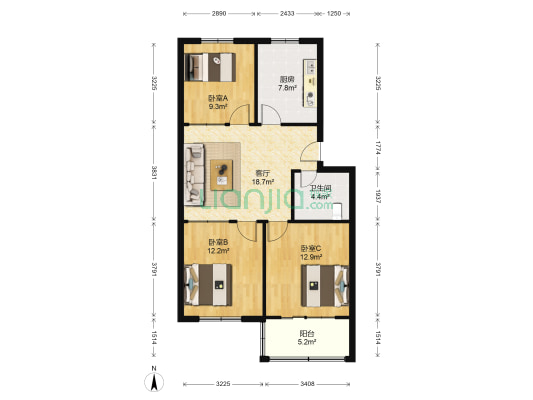 西华昌小区 3室1厅1卫 85平方