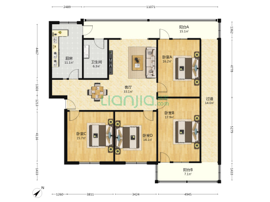 三强南路一段104号 4室1厅1卫 156平方