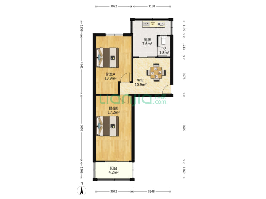 西里供销社宿舍 2室1厅1卫 60平方