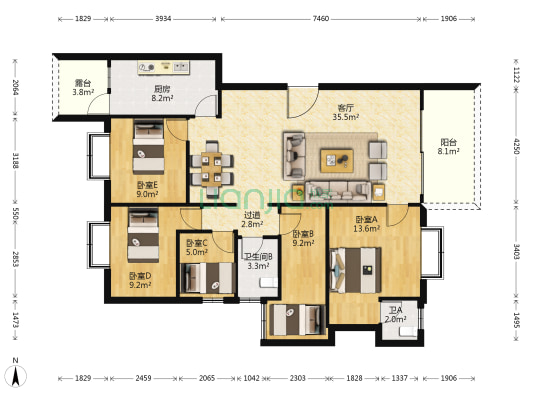 盛世家园B区 5室1厅2卫 137平方
