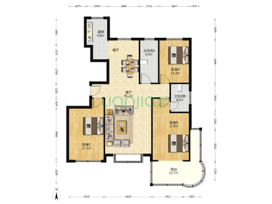 华龙府邸 3室1厅2卫 160平方