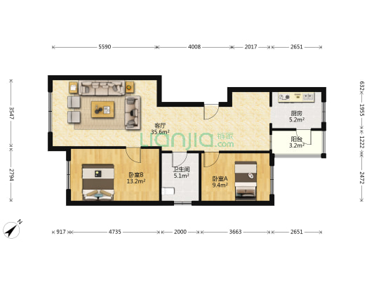 阳光家园二期 2室1厅1卫 98平方