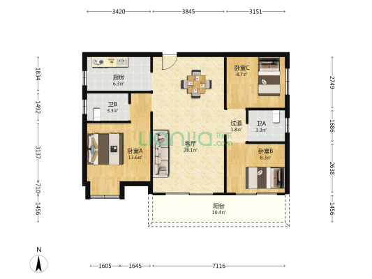 麓谷创智汇 3室1厅2卫 110平方