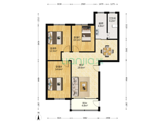 邮电科研所宿舍 3室1厅1卫 93平方