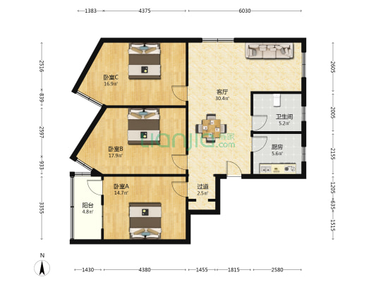通祥三村 3室1厅1卫 120平方