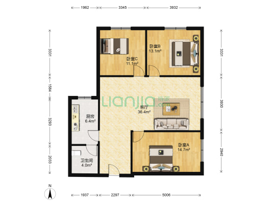 双宏苑 3室1厅1卫 97平方