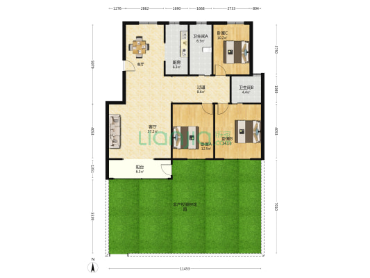 东方锦城小区 3室1厅2卫 132平方