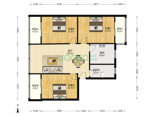 外南街453号院 3室1厅1卫 116平方