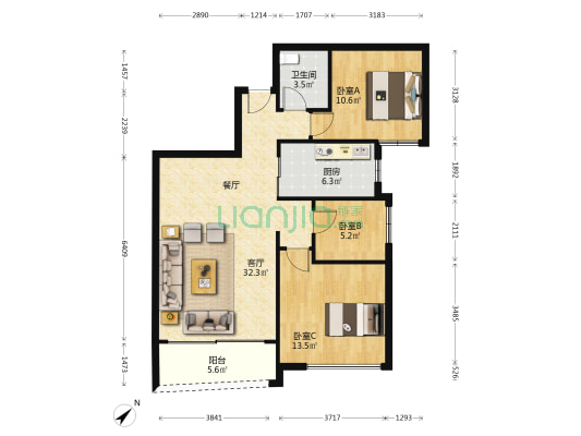 新安大厦 3室1厅1卫 95平方