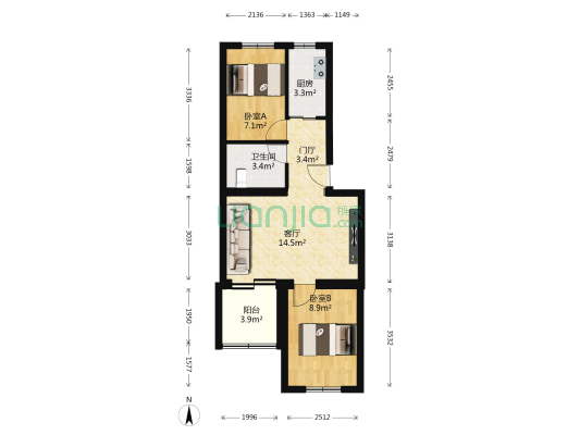 泉河街道北园社区 2室1厅1卫 62平方