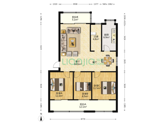 金叶公寓 3室1厅0卫 107平方