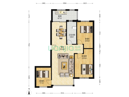 壹品天喜二期 3室1厅1卫 97平方