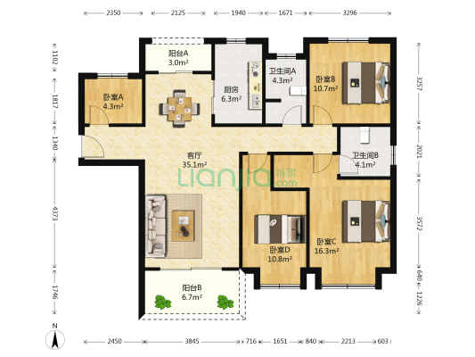 紫荆名都沁园 4室1厅2卫 124平方