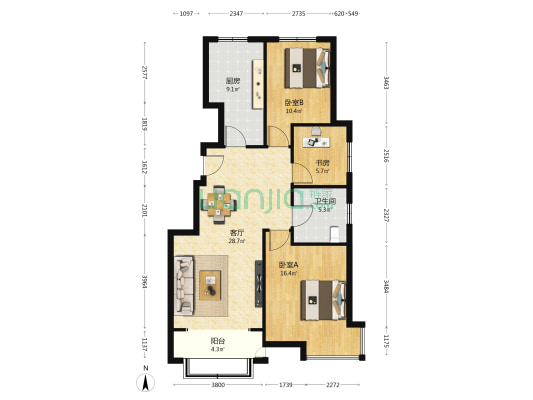滨江锦园 3室1厅1卫 108平方