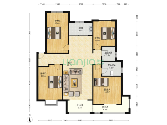 一梯两户电梯洋房，精装修拎包入住-户型图