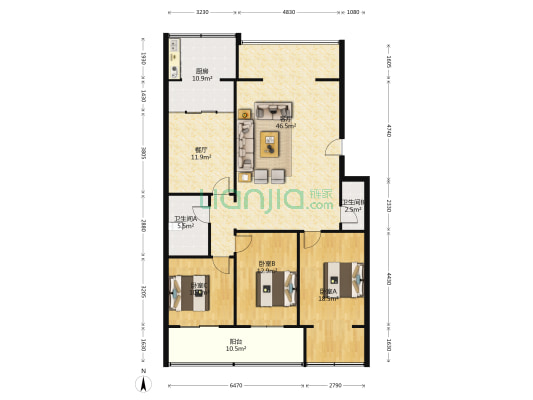 精工家园 3室2厅2卫 149平方
