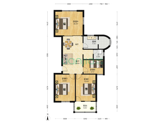 茅盾东路7号 4室1厅1卫 103平方