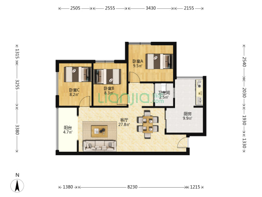 香榭丽都一期 3室1厅1卫 88平方