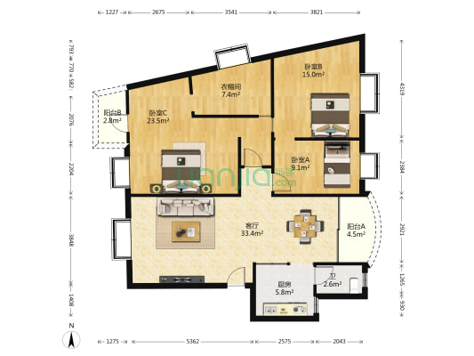 圣景花园 3室1厅1卫 119平方