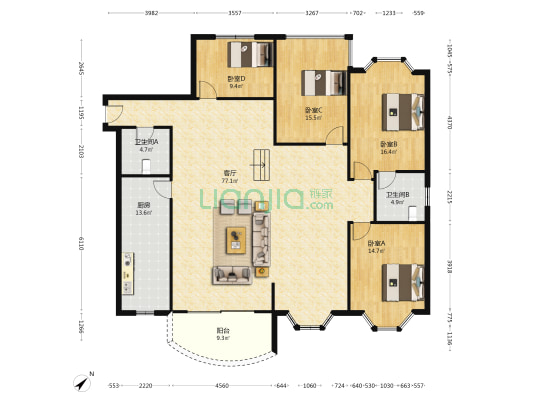 鑫泰大厦 4室1厅2卫 214平方